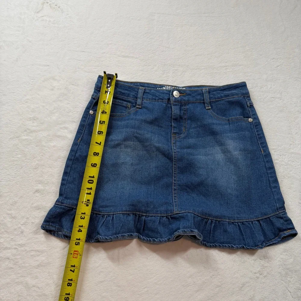Wallflower‎ Denim Skirt Girls Size 16 Blue Good Ruffle Hem Stretch Mini Skirt